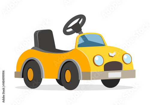 Yellow Ride On Toy Car with Black Seat and Steering Wheel Illustration on White