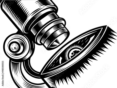 SVG vector of a laboratory and research facility focused on biology. Close-Up View of Lens and Slide in Detailed Scientific Illustration