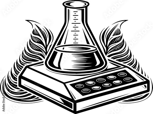 SVG vector of a laboratory and research facility focused on biology. Electronic Balance with Flask for Precision Measurement in Lab