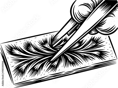 SVG vector of a laboratory and research facility focused on biology. Detailed Teaser for Preparation Slide with Tweezers in Use