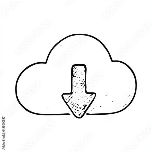 Hand-drawn cloud icon sketch, ideal for podcast hosting and digital storage. Black and white vector style, perfect for media and tech designs