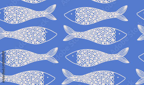 White Fish Swimming on Blue Background