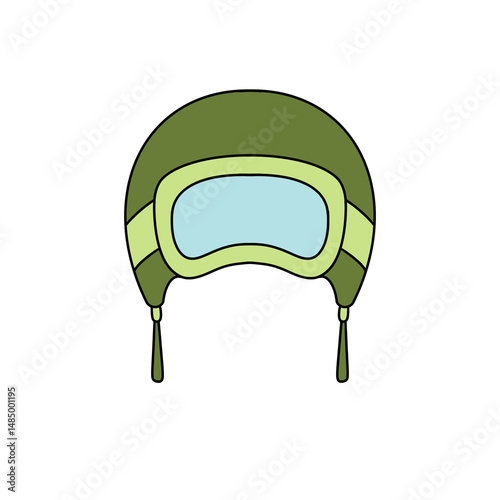 A green helmet with a blue visor