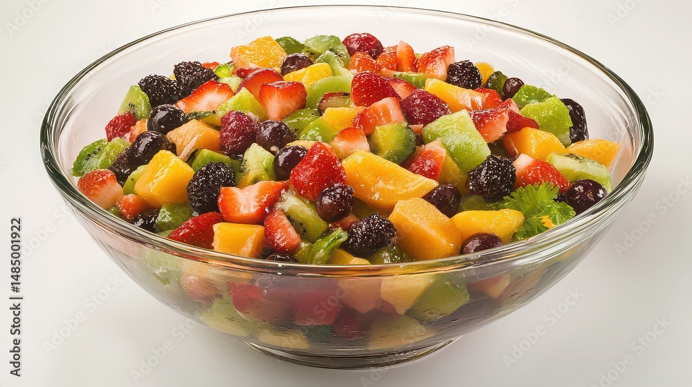 A large bowl of fresh fruit salad with a variety of colorful fruits. A large bowl of fresh fruit salad with a variety of colorful fruits.