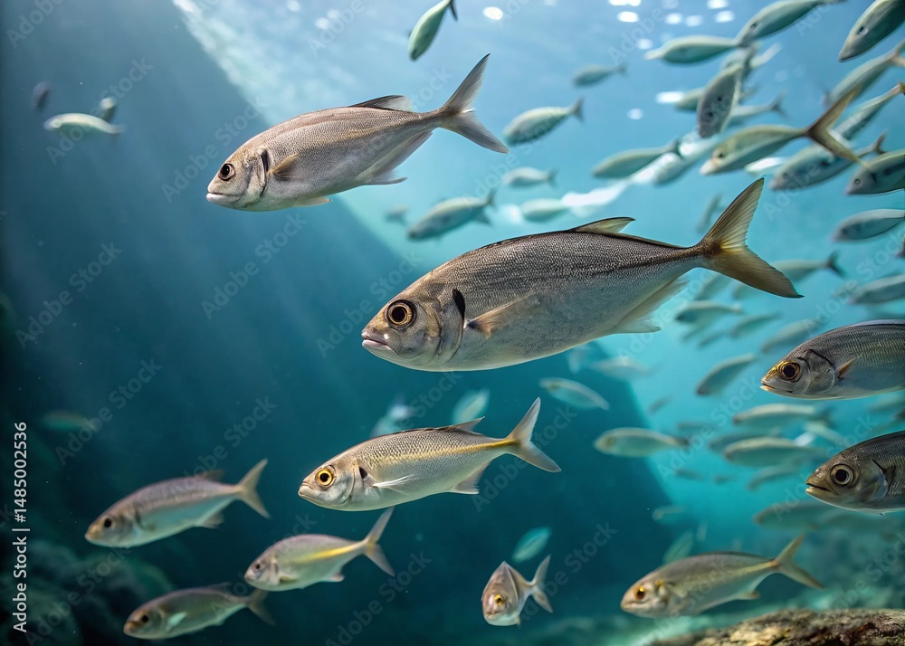 Naklejka premium Colourful Fishes in a tank, the swirl of colours blur and create an illusion of movement, vibrant, cinematic