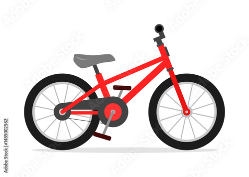Red Bicycle with Black Wheels and Gray Seat on a White Background. Transportation