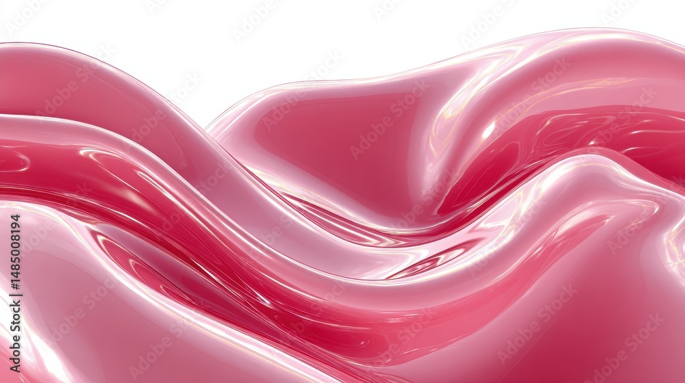 A close-up of smooth, glossy pink fabric waves with sheen. A close-up of smooth, glossy pink fabric waves with sheen.