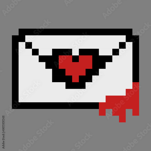 A pixelated image of a heart with red blood dripping from it. design for all business