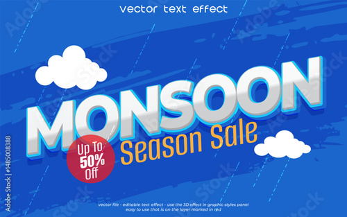 Monsoon sale editable text effect template with cartoon style