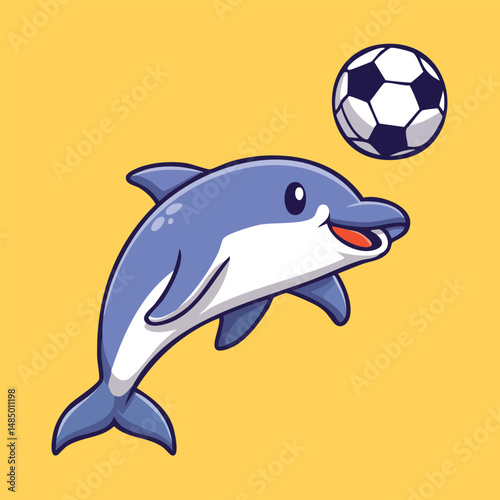 Dolphin Playing Soccer Cartoon Illustration