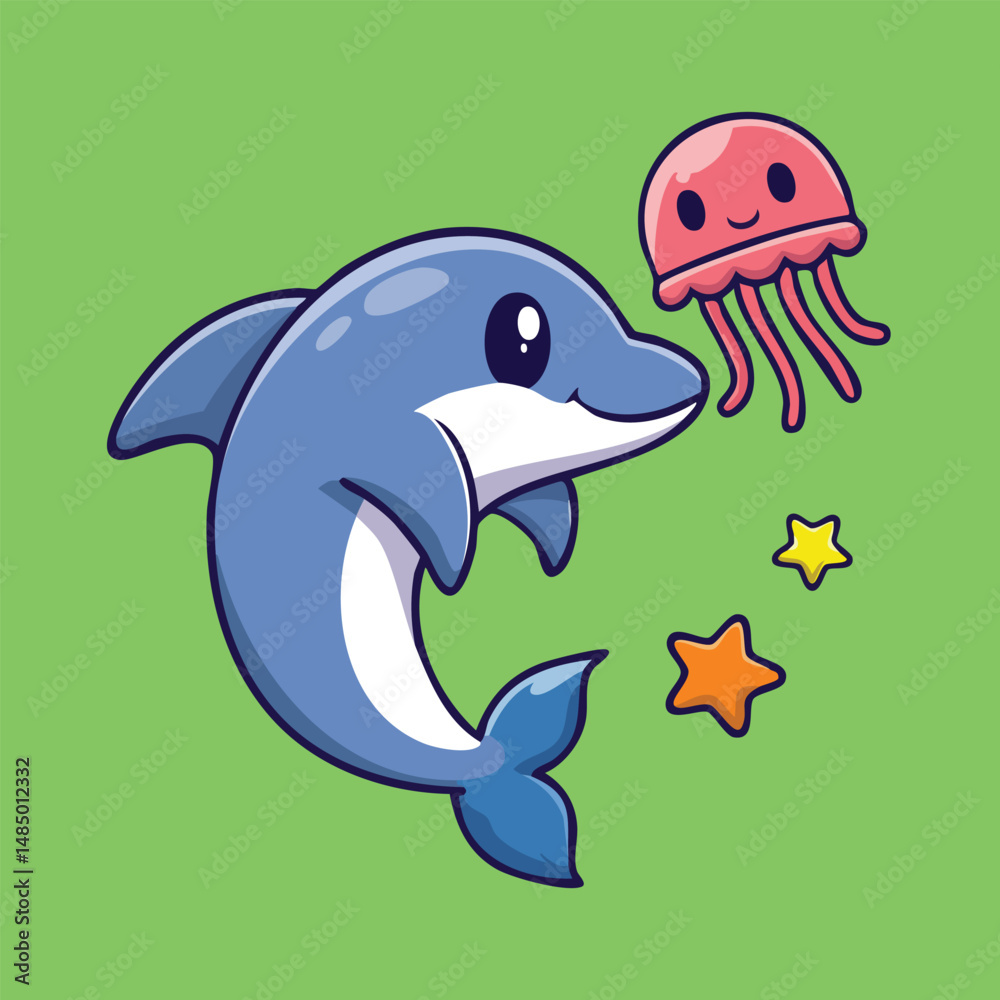 Fototapeta premium Dolphins playing with jellyfish