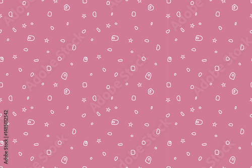 Beautiful seamless pattern with white uneven polka dots on  pink background. Abstract spots, stars. For wallpaper, textiles, packaging, website.