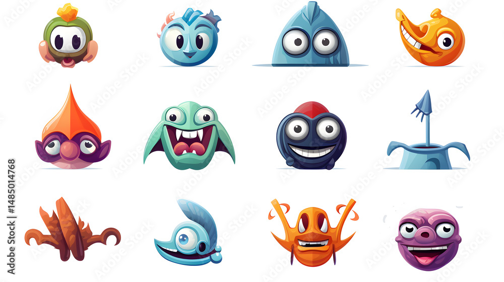 Fototapeta premium Fun and Colorful Cartoon Vector Icons for Various Design Projects on White Background