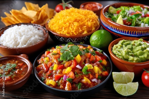 Wallpaper Mural Delicious Mexican Food Platter Guacamole Salsa Rice and Tortilla Chips Torontodigital.ca