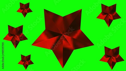 Rotating big and small 3D Stars on a green screen background