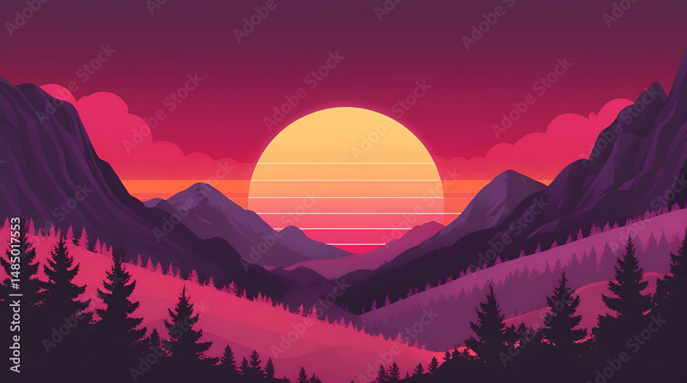 Obraz premium sunset in the mountain side valley