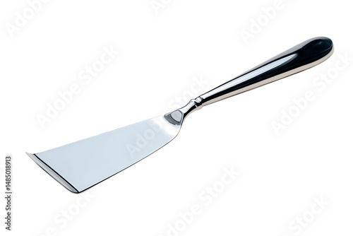 Angled Silver Spatula on White Background Elegantly Rendered