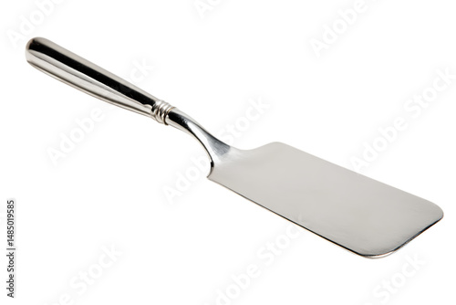 Modern Silver Spatula Angled on Clean Surface