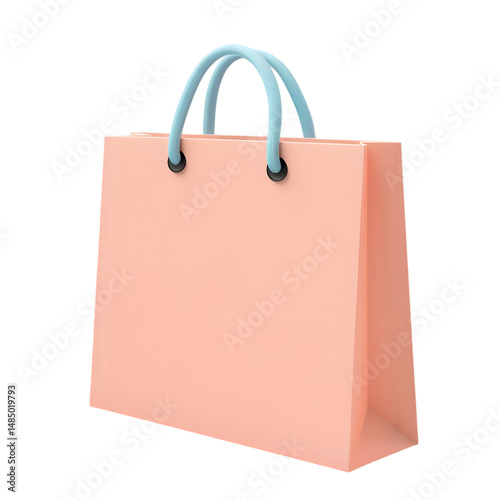 Digitally rendered, light peach colored shopping bag, depicted from a three-quarter angle against a neutral backdrop. The bag exhibits a simple, modern design.