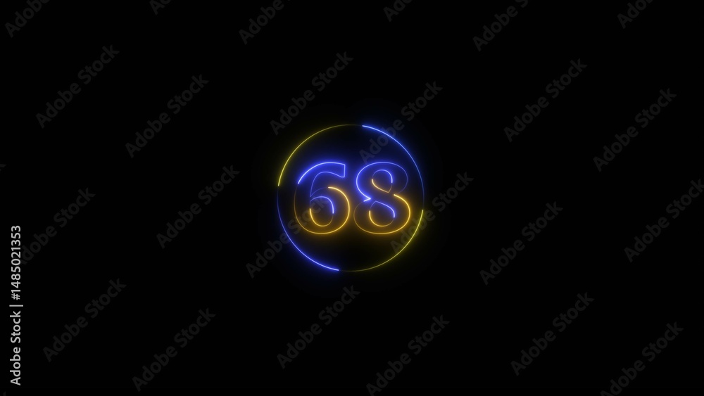 Neon light text number icon, business 68 number background 4k illustration. Neon light text number icon, business 68 number background 4k illustration.