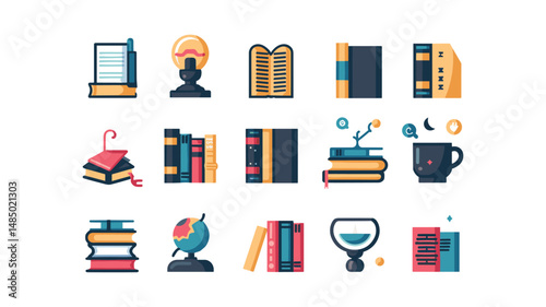 Flat Design Book and Study Icons Set