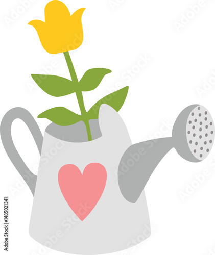 Watering Can with a Cheerful Yellow Tulip