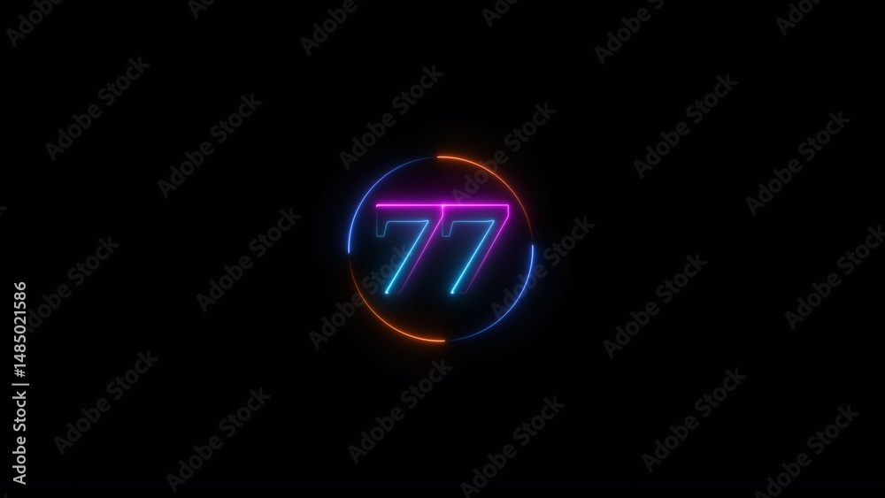 Neon light text number icon, business 77 number background 4k illustration. Neon light text number icon, business 77 number background 4k illustration.