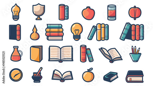Flat Design Book and Study Icons Set