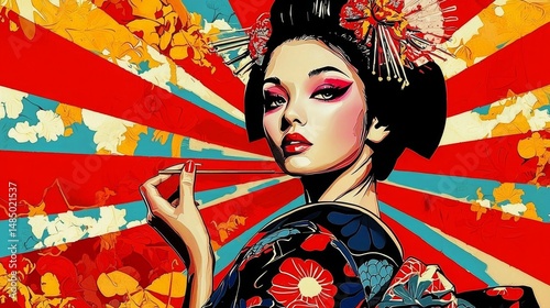The fusion of classic culture and contemporary art through a comic illustration of a geisha.