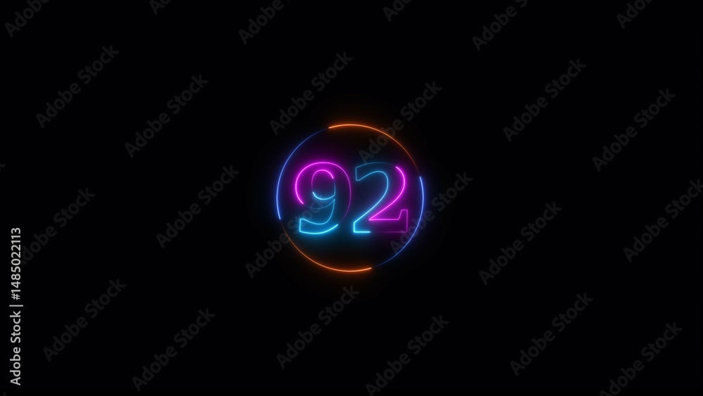 Neon light text number icon, business 92 number background 4k illustration. Neon light text number icon, business 92 number background 4k illustration.