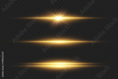 Shining gold light effects flares. On a transparent background.