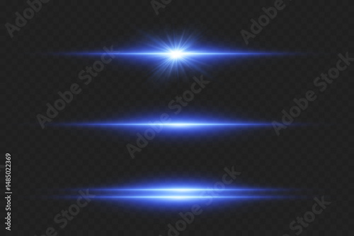 Shining blue light flash effects. On a transparent background.