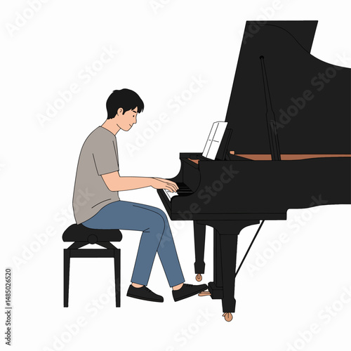 Melodic Maestro: A gifted musician, fully engrossed in the art of music, plays a piano, producing wonderful melodies in an elegantly composed frame.
