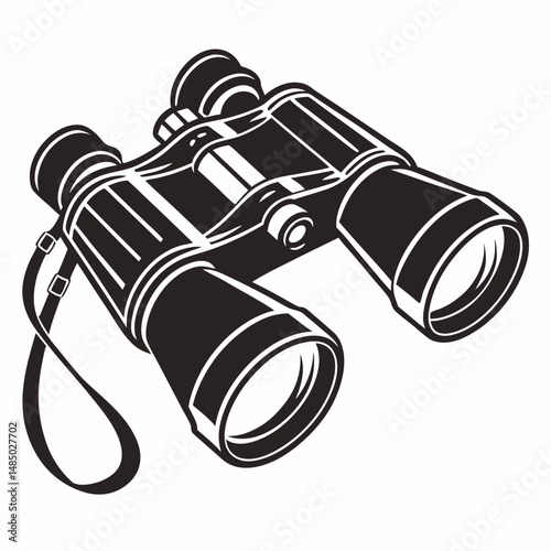 Vintage Style Binoculars with Strap Isolated on White Background