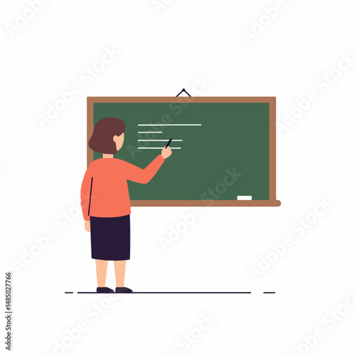 Teacher at Blackboard: In an illustration, a teacher stands before a green blackboard, focused on instructing and educating, symbolizing knowledge and guidance.