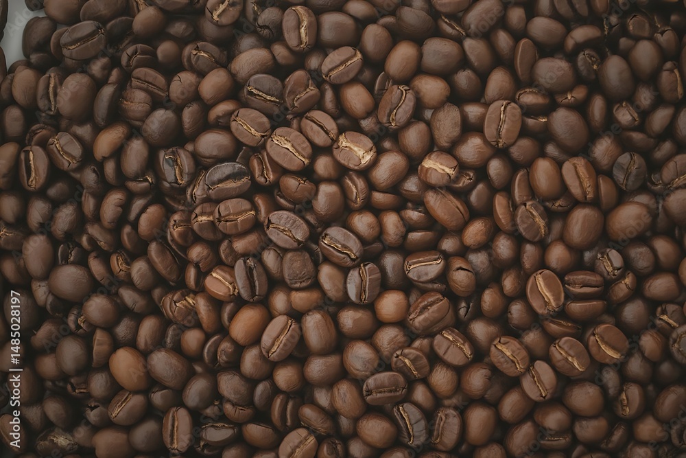 Fototapeta premium Close-up of roasted coffee beans, perfect for a coffee shop background.