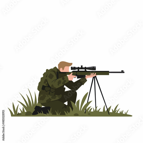 Sniper in Action: A professional soldier zeroes in on their target with focused precision and unwavering dedication. Depicting the intensity of a mission and the skill of a trained marksman.