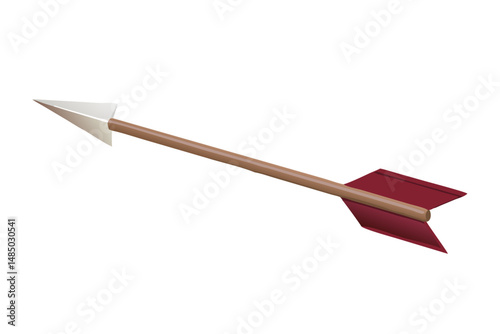 Single Brown Wooden Arrow with White Tip and Maroon Fletching