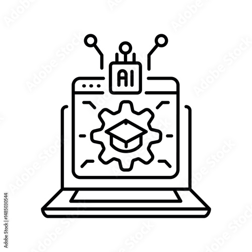 automatic creation educational program black  line icon for digital and print projects.