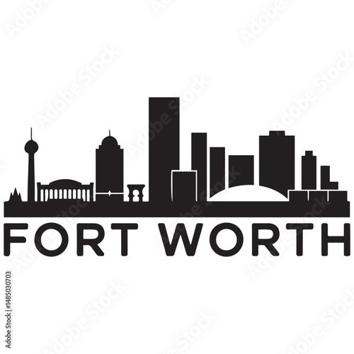 Vector Fort Worth skyline. Travel Fort Worth famous landmarks. Business and tourism concept for presentation, banner, web site. Vector black silhouette. with white background