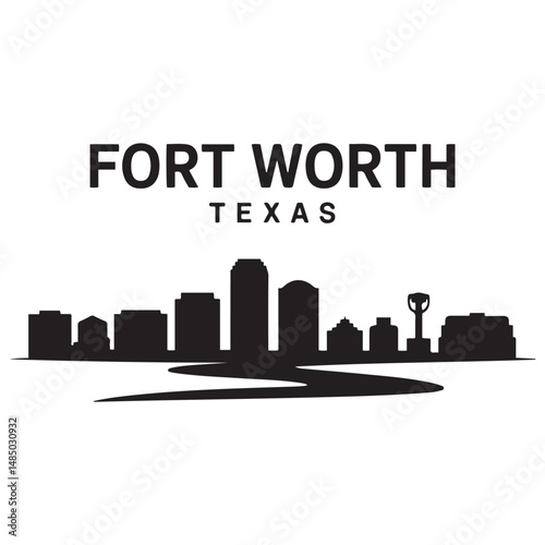 Vector Fort Worth skyline. Travel Fort Worth famous landmarks. Business and tourism concept for presentation, banner, web site. Vector black silhouette. with white background