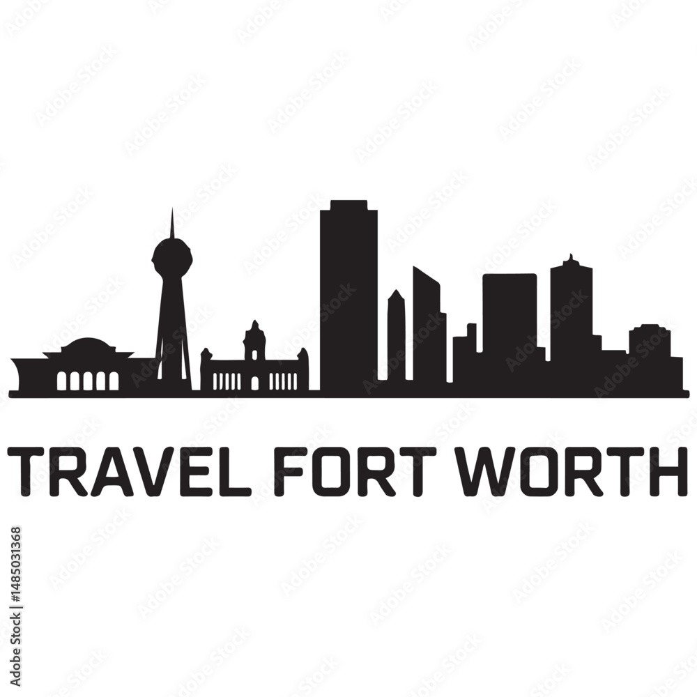Fototapeta premium Vector Fort Worth skyline. Travel Fort Worth famous landmarks. Business and tourism concept for presentation, banner, web site. Vector black silhouette. with white background