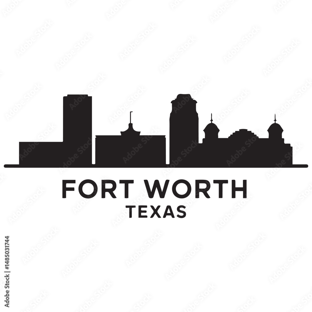 Fototapeta premium Vector Fort Worth skyline. Travel Fort Worth famous landmarks. Business and tourism concept for presentation, banner, web site. Vector black silhouette. with white background