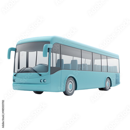 Light-blue, digitally rendered, public transportation bus.  The perspective is from the front.  Features are clearly defined.