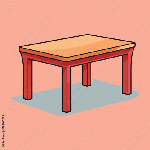 Wooden Table Illustration on Light Blue Background