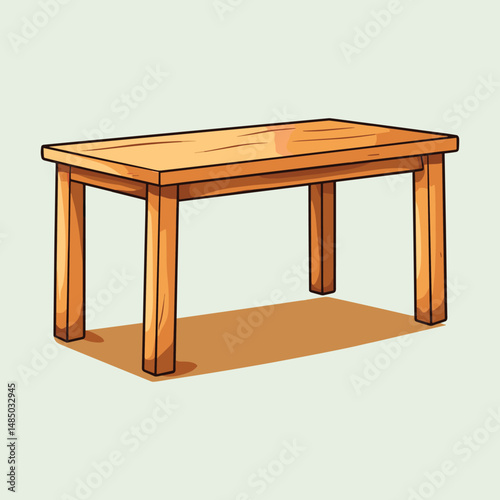 Wooden Table Illustration on Light Blue Background