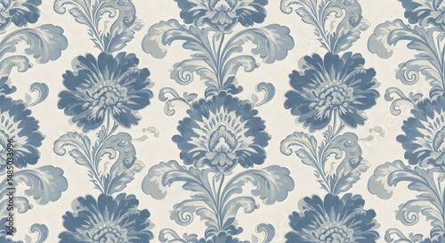 Wallpaper Mural Elegant Blue Floral Damask Pattern Seamless Textile Design for Fabric, Wallpaper, and More Torontodigital.ca