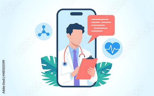Telemedicine concept illustrating online doctor consultation on a smartphone application platform photo