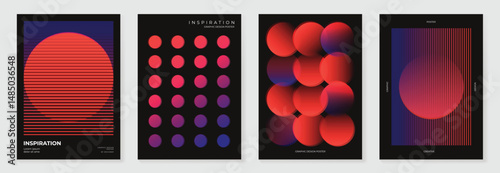 Modern gradient poster background vector set. Cover template with vibrant perspective geometric prism shapes, line. Ideal design for social media, cover, banner, flyer.