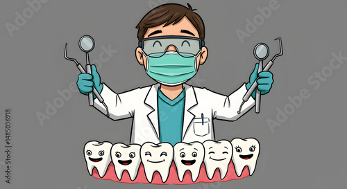 Dentist with teeth cartoon illustration
